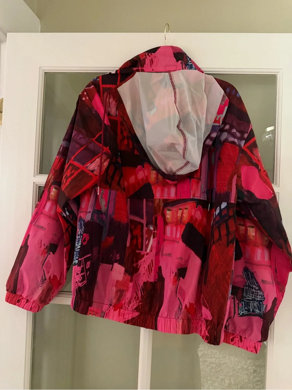 YLLW Women's Abstract Print Pink & Red Lightweight Jacket